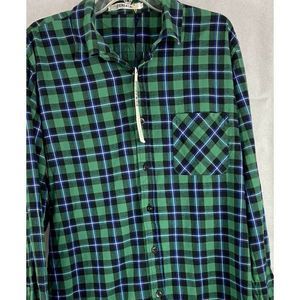 OCHENTA Men's Long Sleeve Button Down Plaid Flannel Cotton shirt 4XL Green